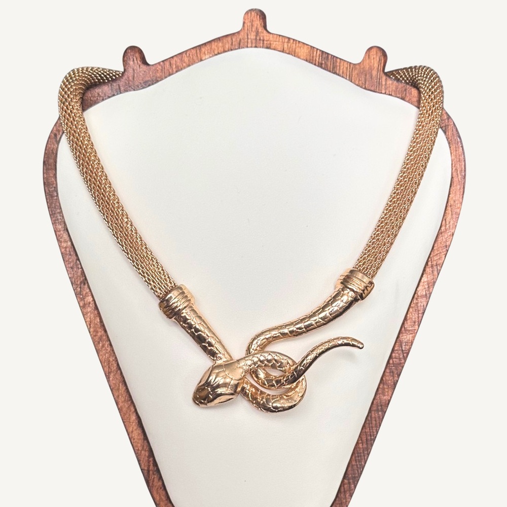 Gold Tone Snake Statement Choker Necklace